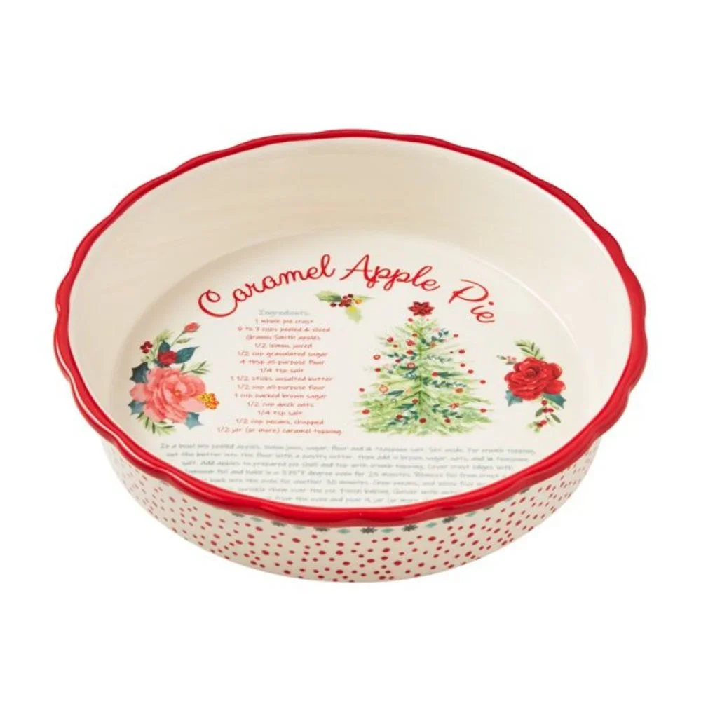 Pioneer Woman Christmas 2021 Floral Medley Caramel Apple Pie Plate/Dish*New*